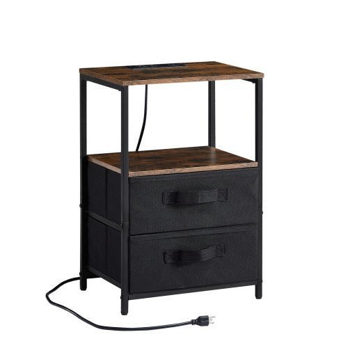 Compact End Table with Charging Station, USB Ports, Outlets, Drawers & Shelf - goosavvy.com