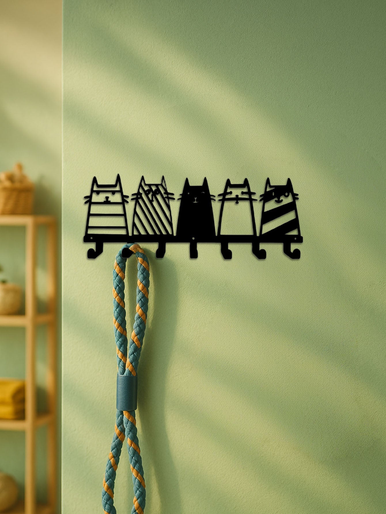 Cute Cat Design Key Holder Wall Mounted (7 Hooks) – Space - Saving Metal Rack for Pet Lover Decor (13.7 in.) - goosavvy.com