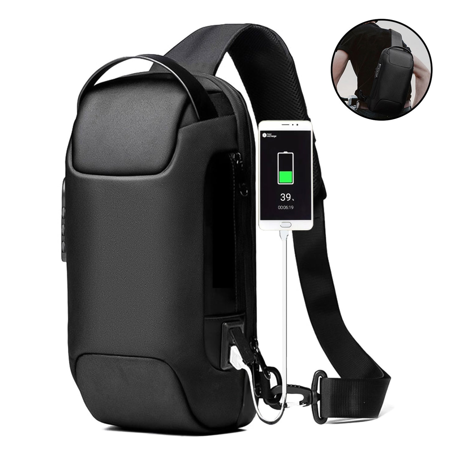 Men's Waterproof Anti-Theft Sling Crossbody Bag with USB Charging Port