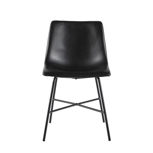 Set of 2 Modern Upholstered Dining Chairs with Metal X-Base, Black