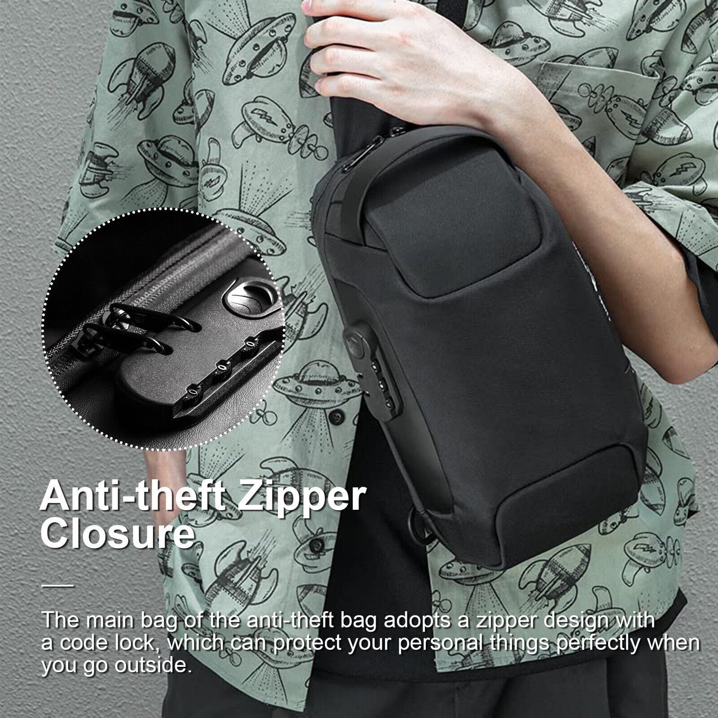 Men's Waterproof Anti-Theft Sling Crossbody Bag with USB Charging Port