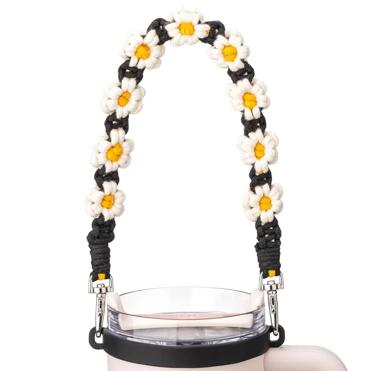 Decorative Water Bottle Sling Carrier – Flower Design Crocheted Handle with Silicone Ring & Strap - goosavvy.com