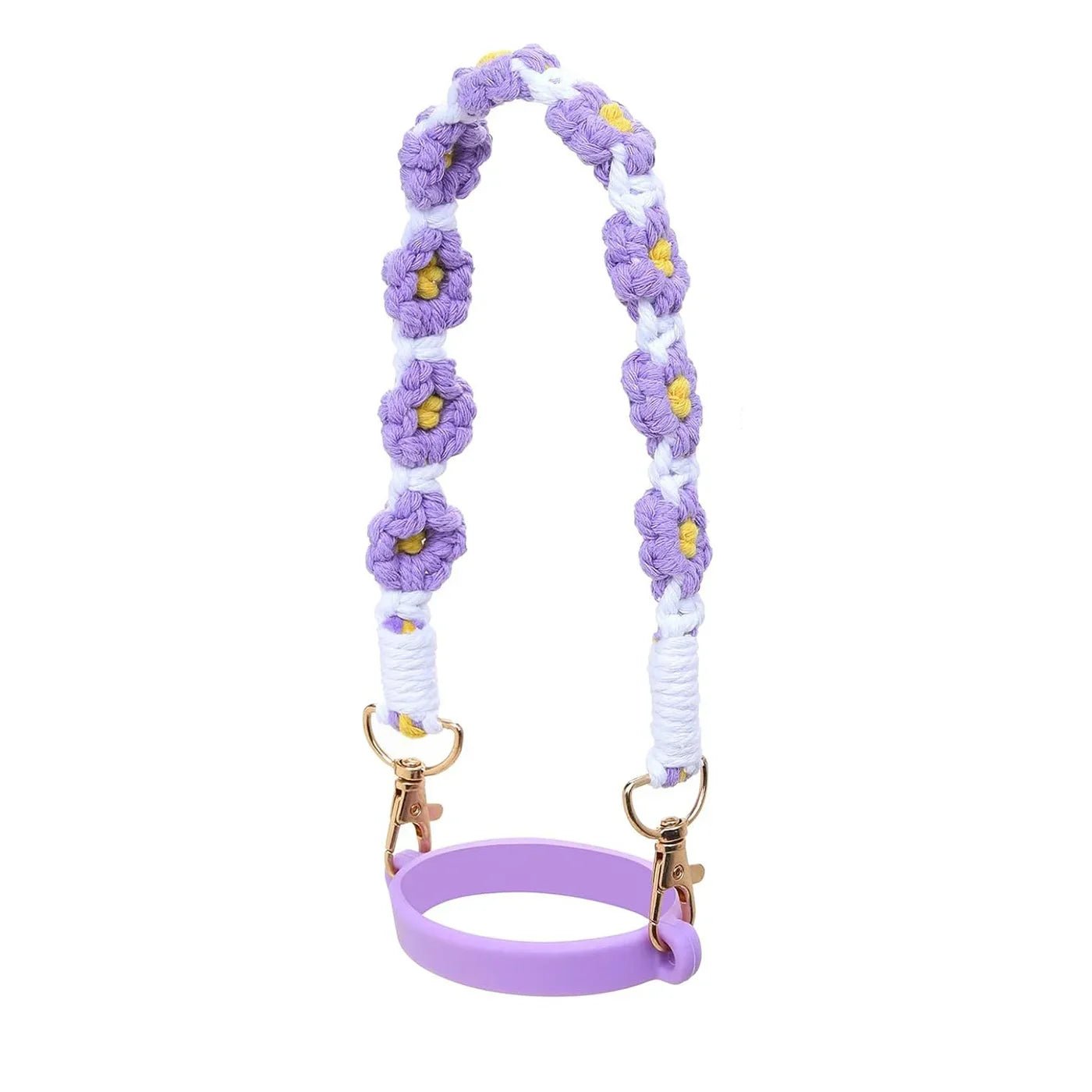 Decorative Water Bottle Sling Carrier – Flower Design Crocheted Handle with Silicone Ring & Strap - goosavvy.com