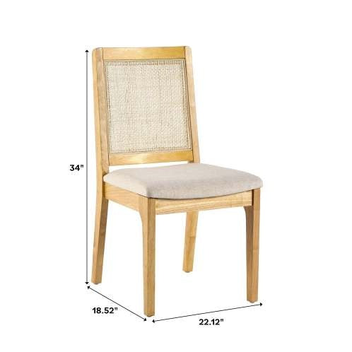 Set of 2 Solid Wood Dining Chairs with Rattan Inset Back, Natural Finish