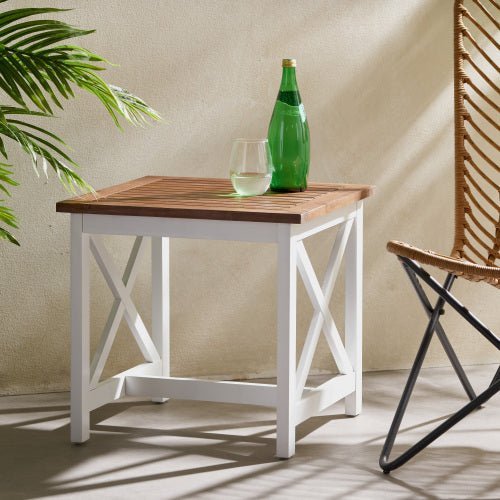 Farmhouse Acacia Wood End Table, Two - Tone Dark Oak Top with White Legs, Indoor Accent Table - goosavvy.com