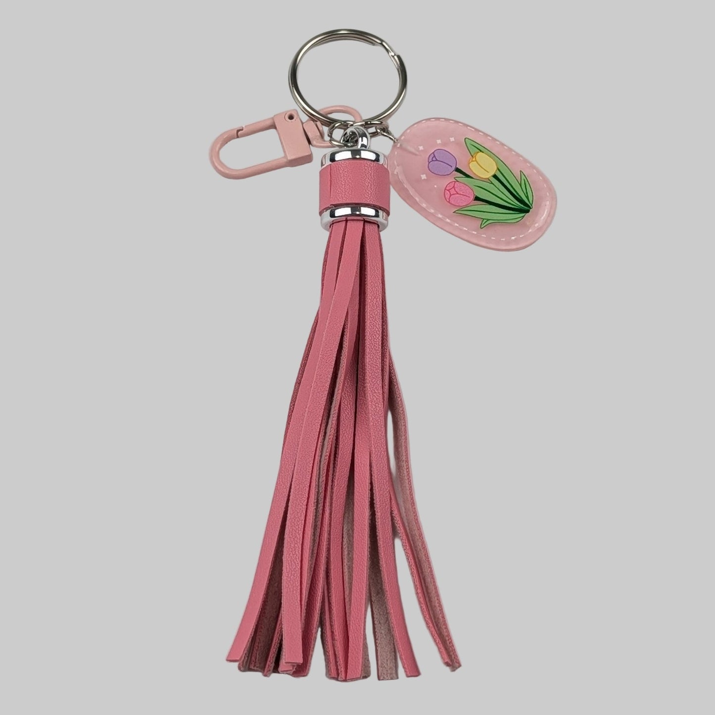 Faux Leather Tassel Keychain with Resin Tulip Charm – Decorative Bag & Key Accessory - goosavvy.com