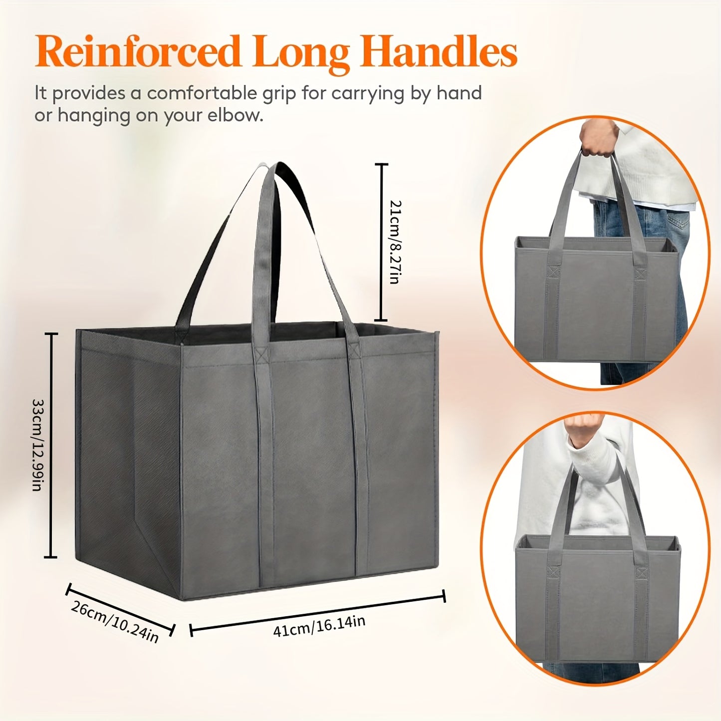 foldable large non woven fabric shopping bag shown with dimensions