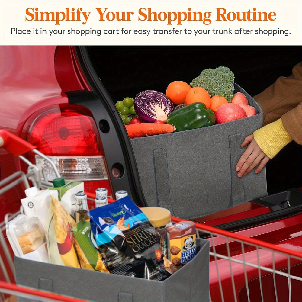 foldable large non woven fabric shopping bag shown with dimensions, easily fits in shopping card