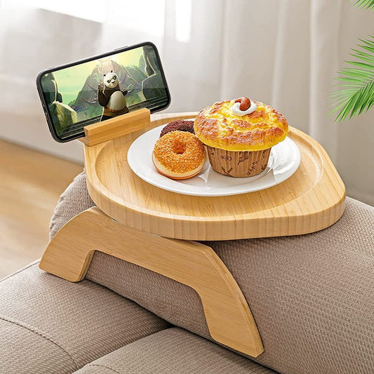 Folding Bamboo Sofa Arm Tray with Rotating Phone Holder - goosavvy.com