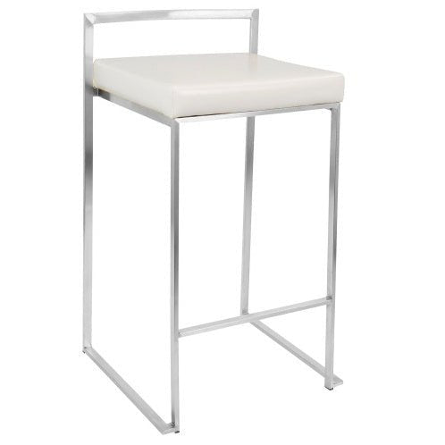 Fuji Contemporary Stackable Counter Stools, White Faux Leather, Set of 2 - goosavvy.com