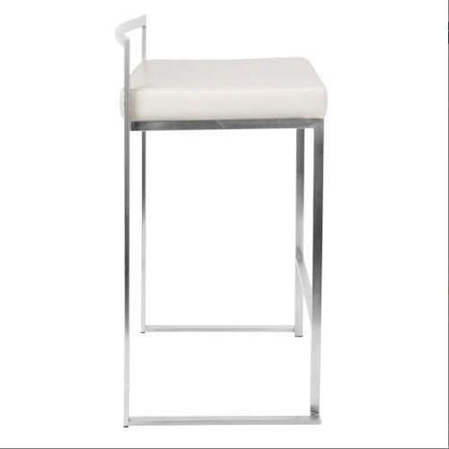 Fuji Contemporary Stackable Counter Stools, White Faux Leather, Set of 2 - goosavvy.com