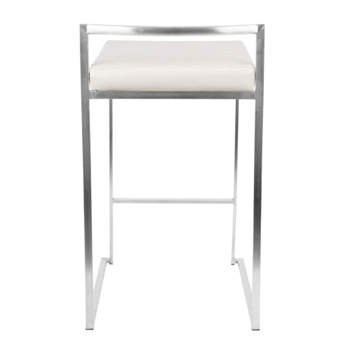 Fuji Contemporary Stackable Counter Stools, White Faux Leather, Set of 2 - goosavvy.com