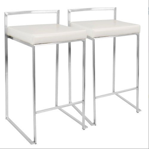 Fuji Contemporary Stackable Counter Stools, White Faux Leather, Set of 2 - goosavvy.com