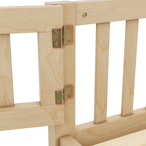 Full Size Kids Floor Bed with Safety Guardrails & Door, Low - Profile Design, Natural Wood Color - goosavvy.com