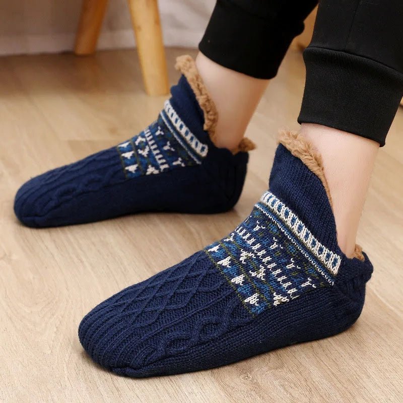 Fuzzy Fleece - Lined Non - Slip Slipper Socks – Super Warm Knit Indoor Home Wear (Unisex) - goosavvy.com