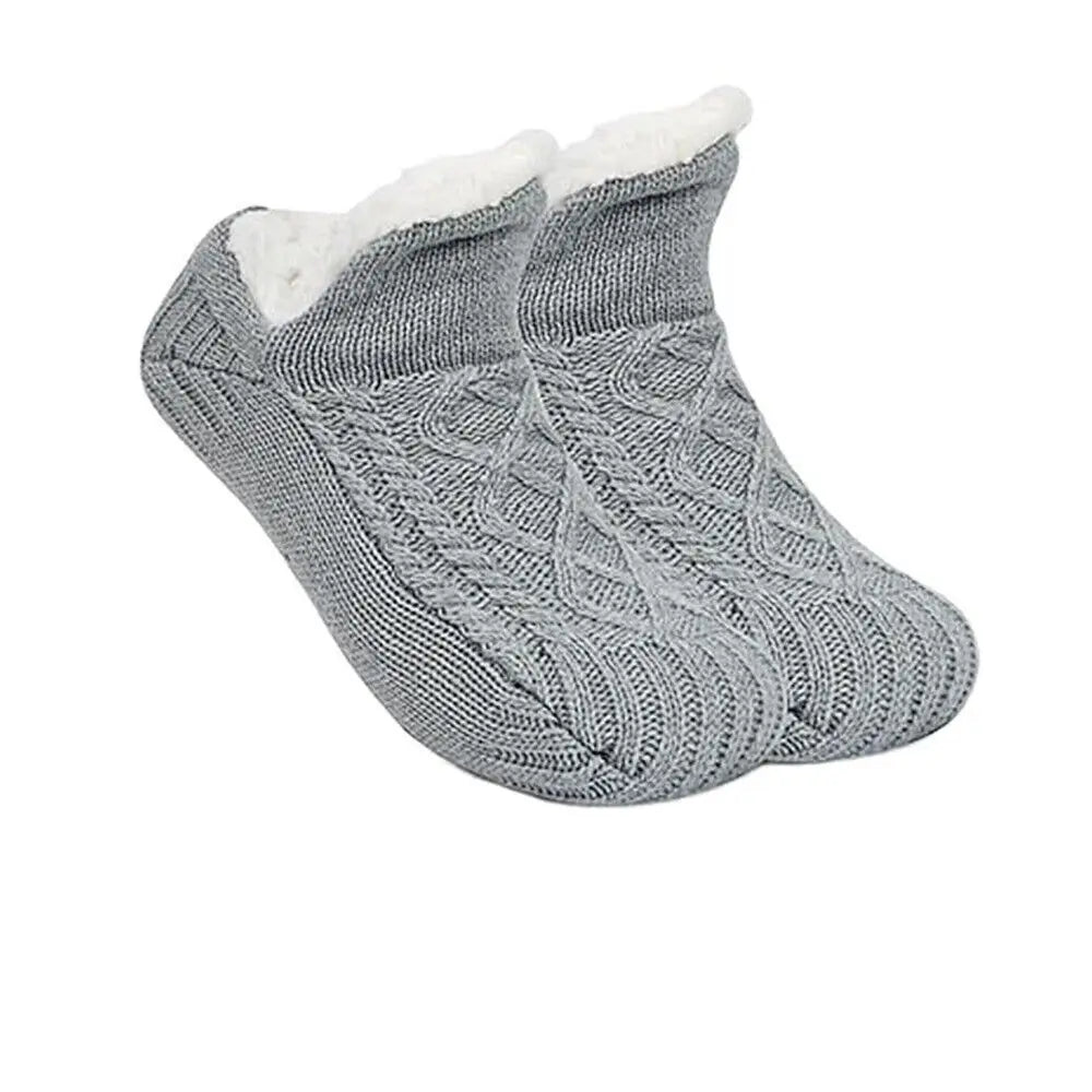 Fuzzy Fleece - Lined Non - Slip Slipper Socks – Super Warm Knit Indoor Home Wear (Unisex) - goosavvy.com