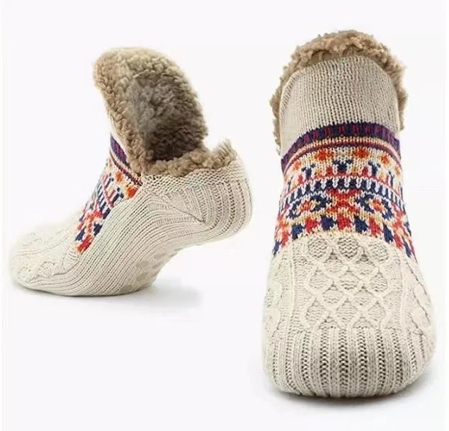 Fuzzy Fleece - Lined Non - Slip Slipper Socks – Super Warm Knit Indoor Home Wear (Unisex) - goosavvy.com