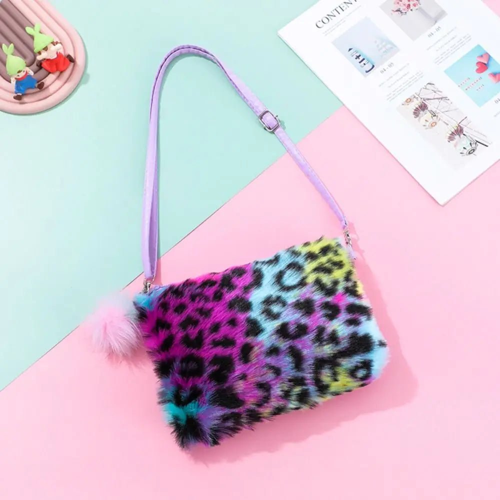 Girls Plush Tie Dye Rainbow Crossbody Purse, Fluffy Fuzzy Bag - goosavvy.com