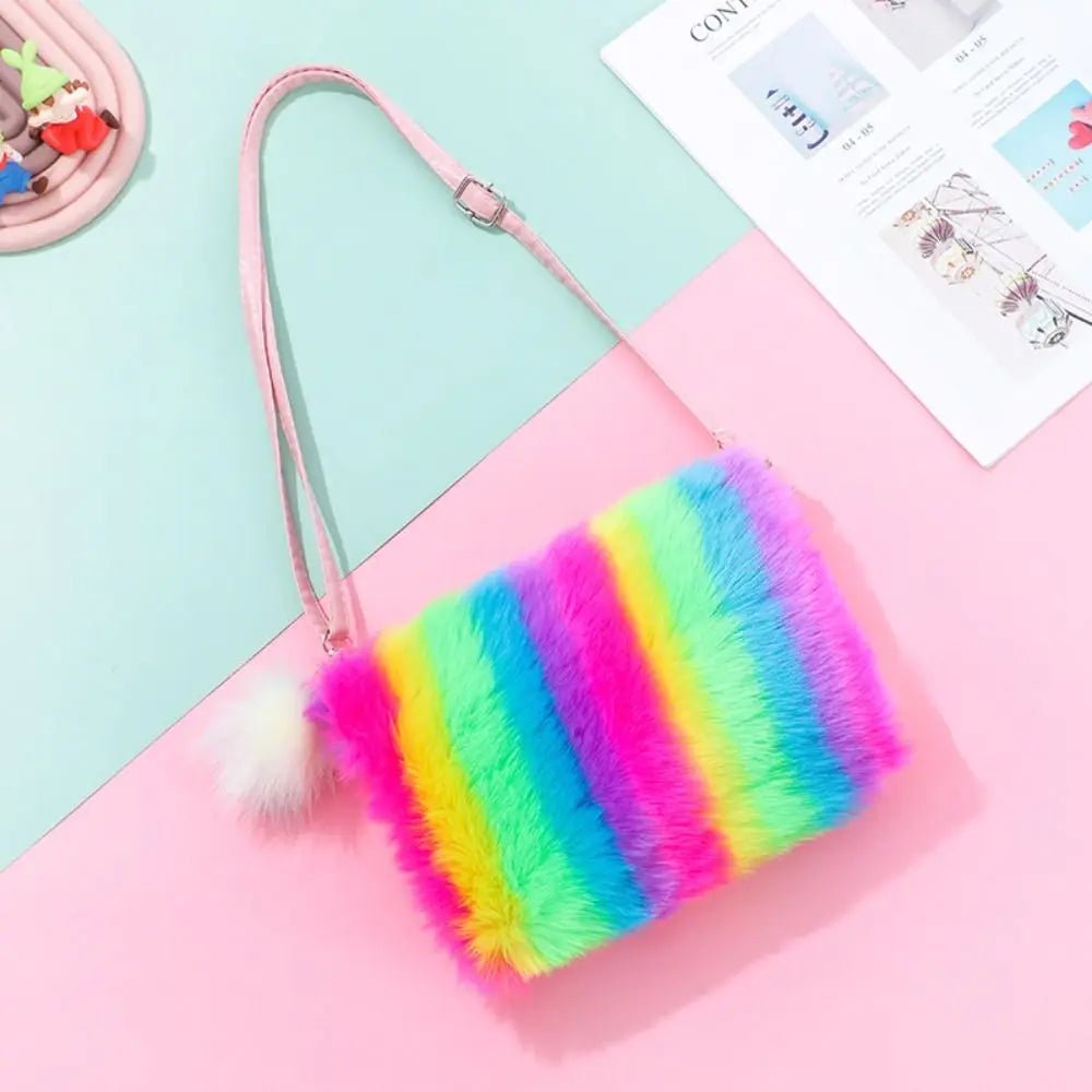 Girls Plush Tie Dye Rainbow Crossbody Purse, Fluffy Fuzzy Bag - goosavvy.com