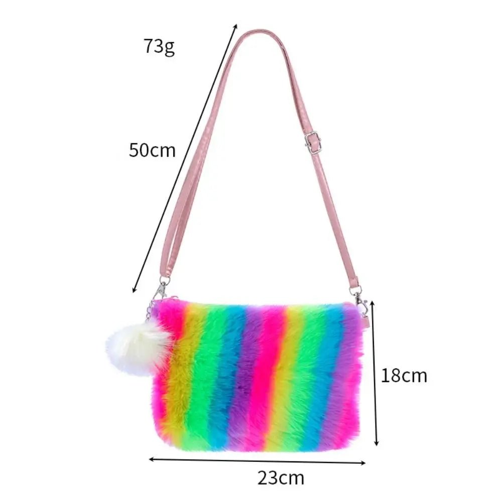 Girls Plush Tie Dye Rainbow Crossbody Purse, Fluffy Fuzzy Bag - goosavvy.com