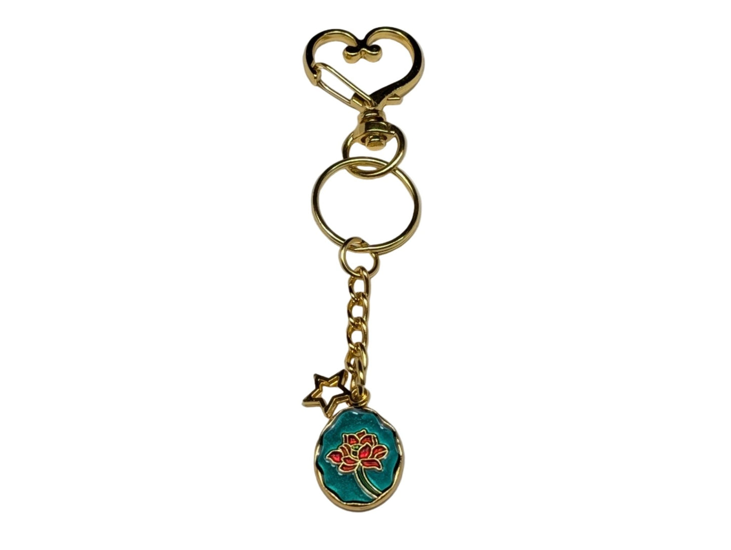 Golden Heart Clasp Keychain with Floral Enamel Charm – Decorative Bag & Purse Accessory - goosavvy.com