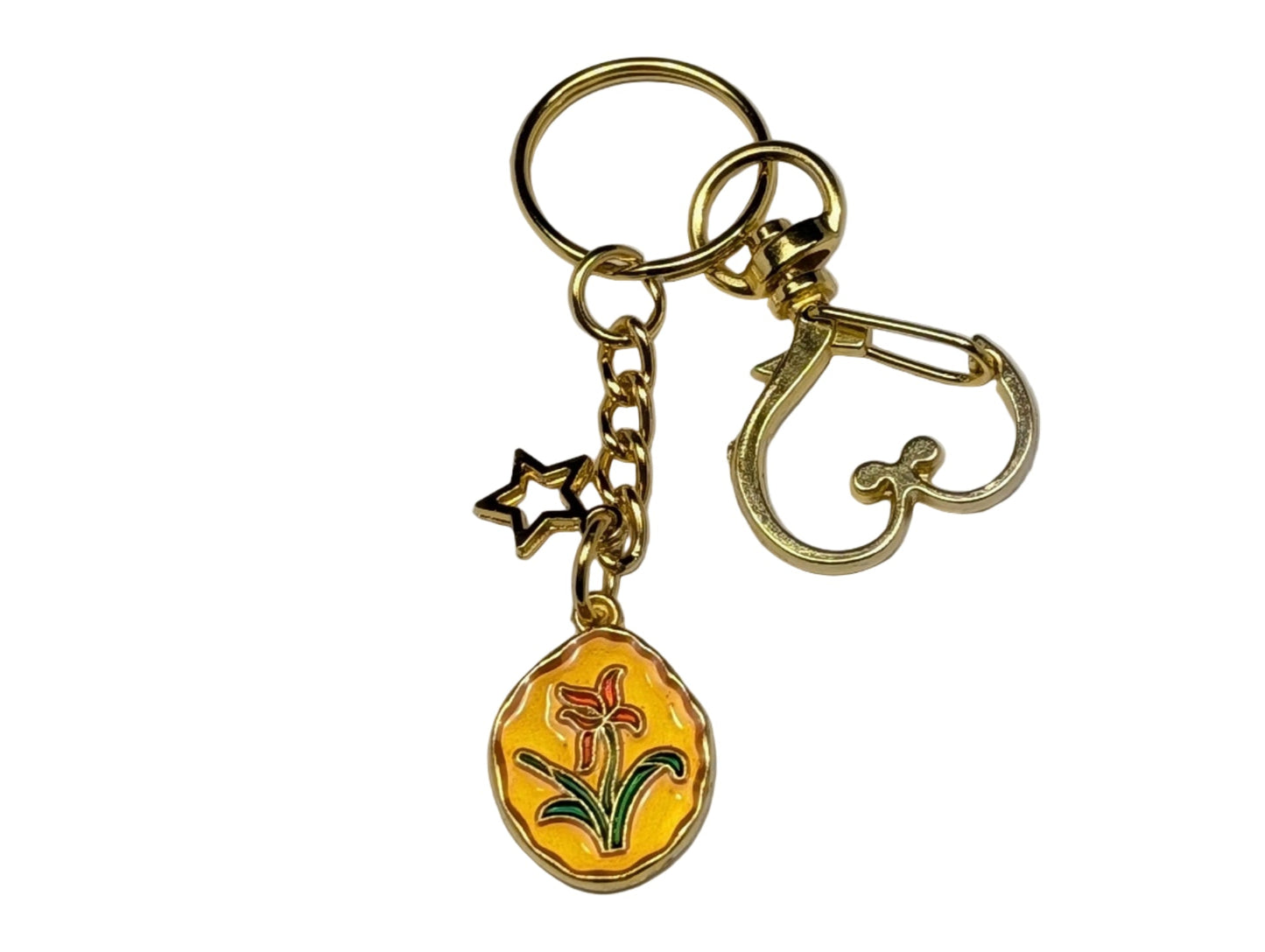 Golden Heart Clasp Keychain with Floral Enamel Charm – Decorative Bag & Purse Accessory - goosavvy.com