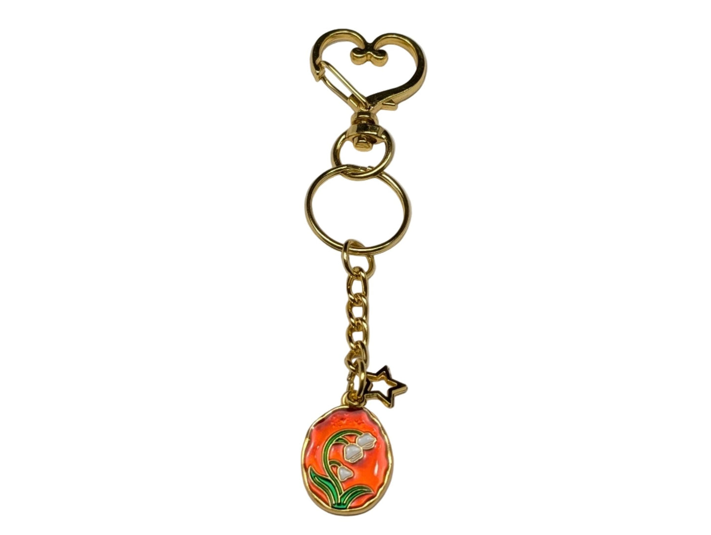 Golden Heart Clasp Keychain with Floral Enamel Charm – Decorative Bag & Purse Accessory - goosavvy.com