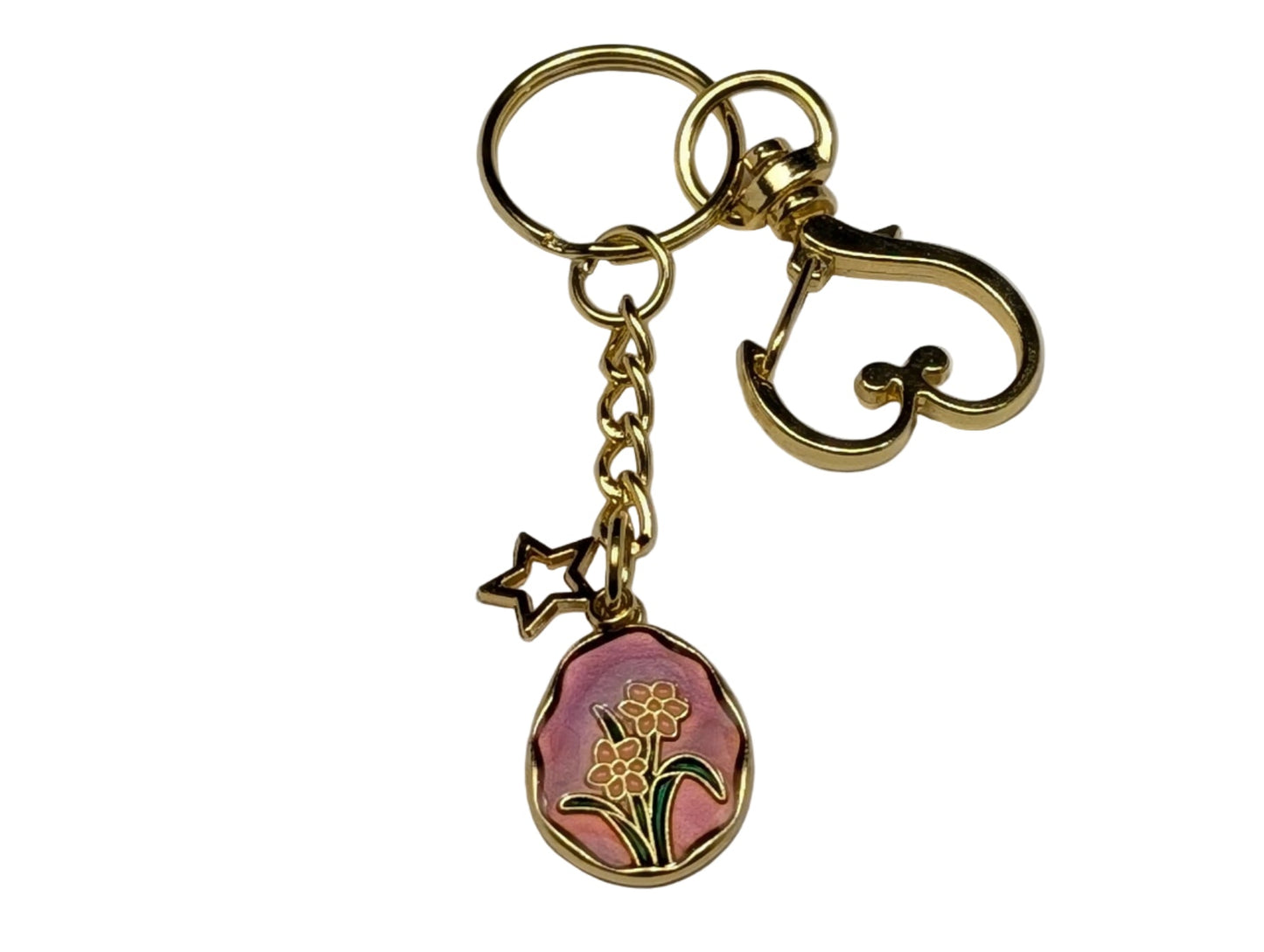 Golden Heart Clasp Keychain with Floral Enamel Charm – Decorative Bag & Purse Accessory - goosavvy.com