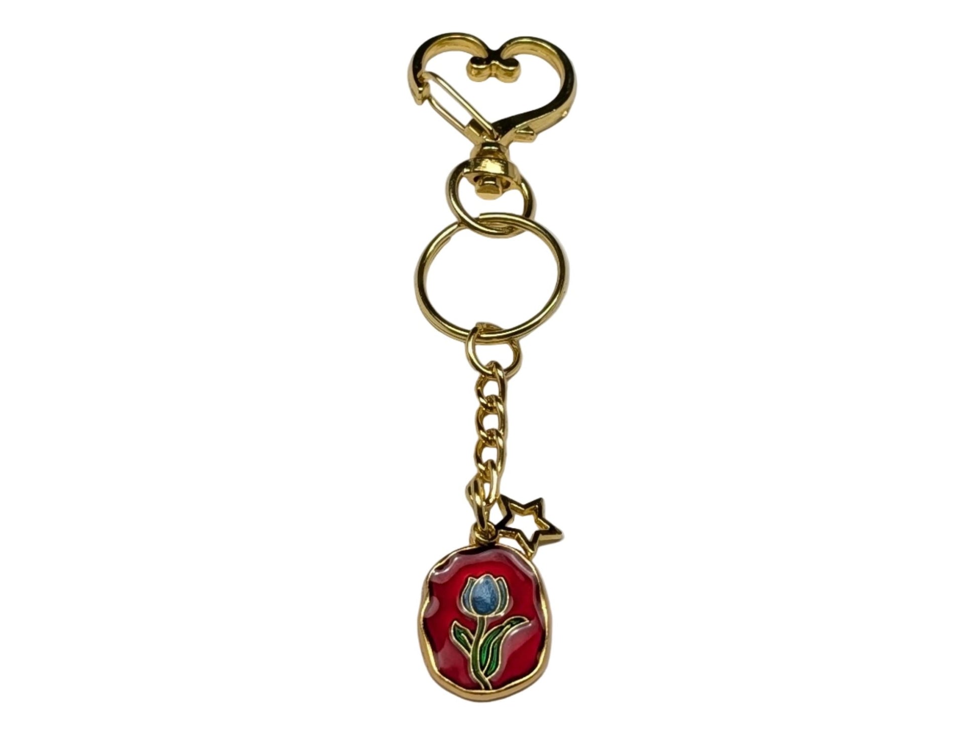 Golden Heart Clasp Keychain with Floral Enamel Charm – Decorative Bag & Purse Accessory - goosavvy.com