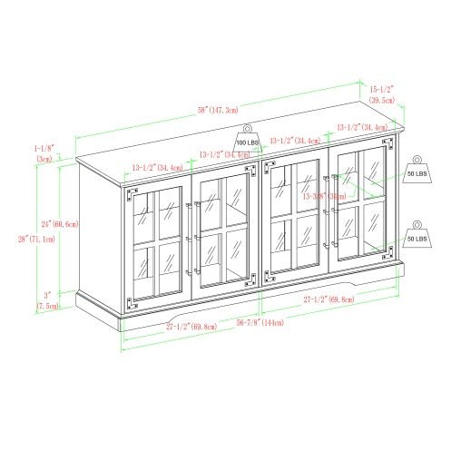 Grey Wash Modern Farmhouse TV Stand with Glass Doors for TVs up to 65" - goosavvy.com