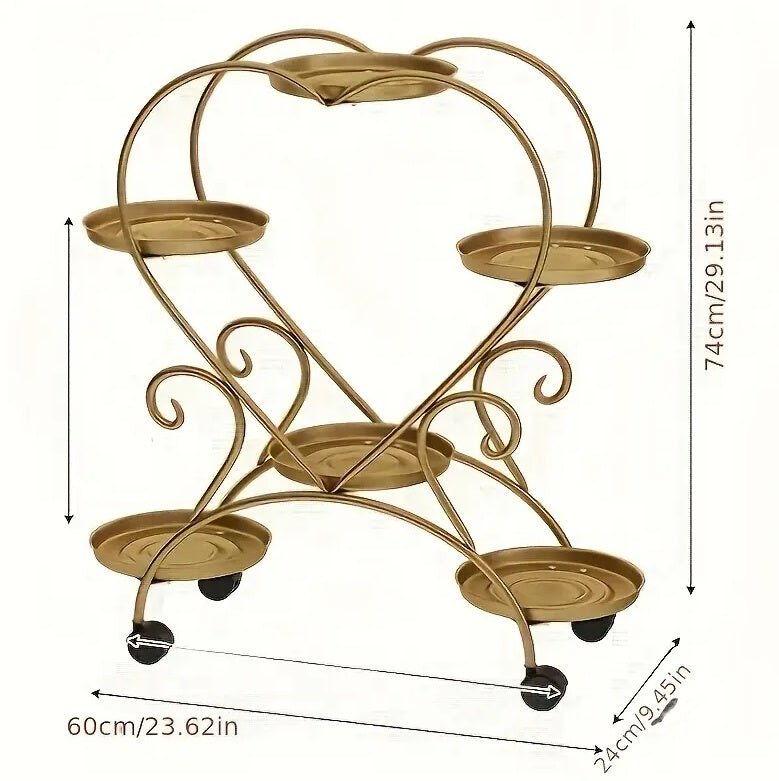 Heart - Shaped Rolling Plant Stand with 6 Tiers – Metal Flower Pot Display Rack with Wheels for Indoor Decor - goosavvy.com