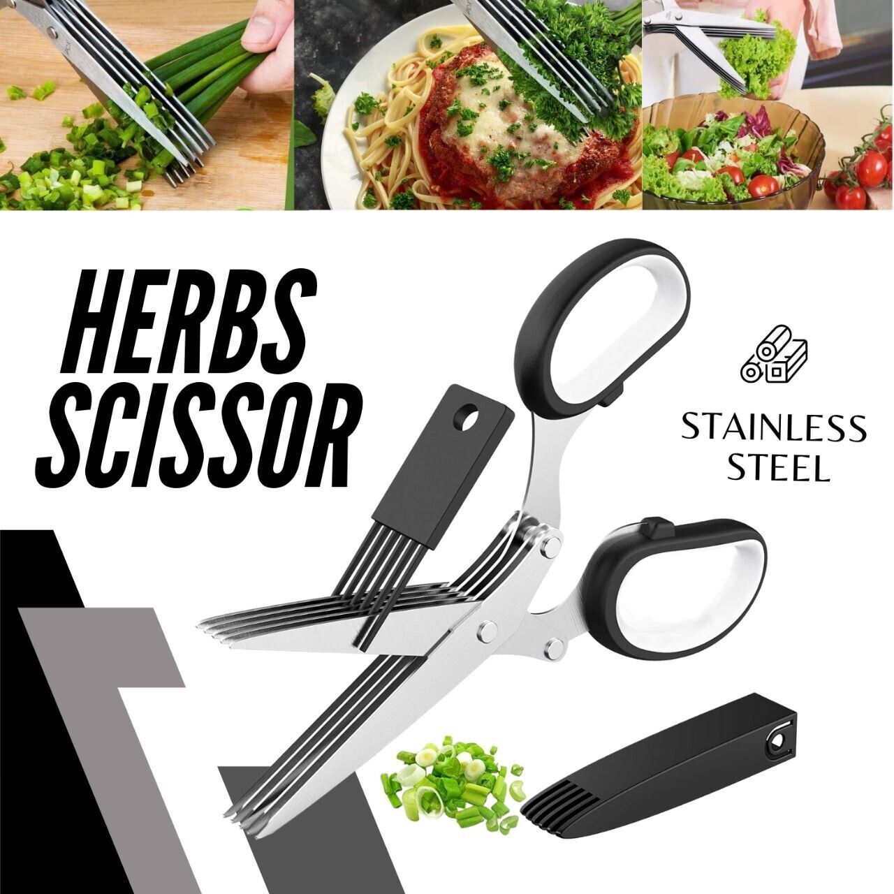 Herb Scissors Set with 5 Blades, Cover, & Cleaning Brush – Kitchen Shears - goosavvy.com
