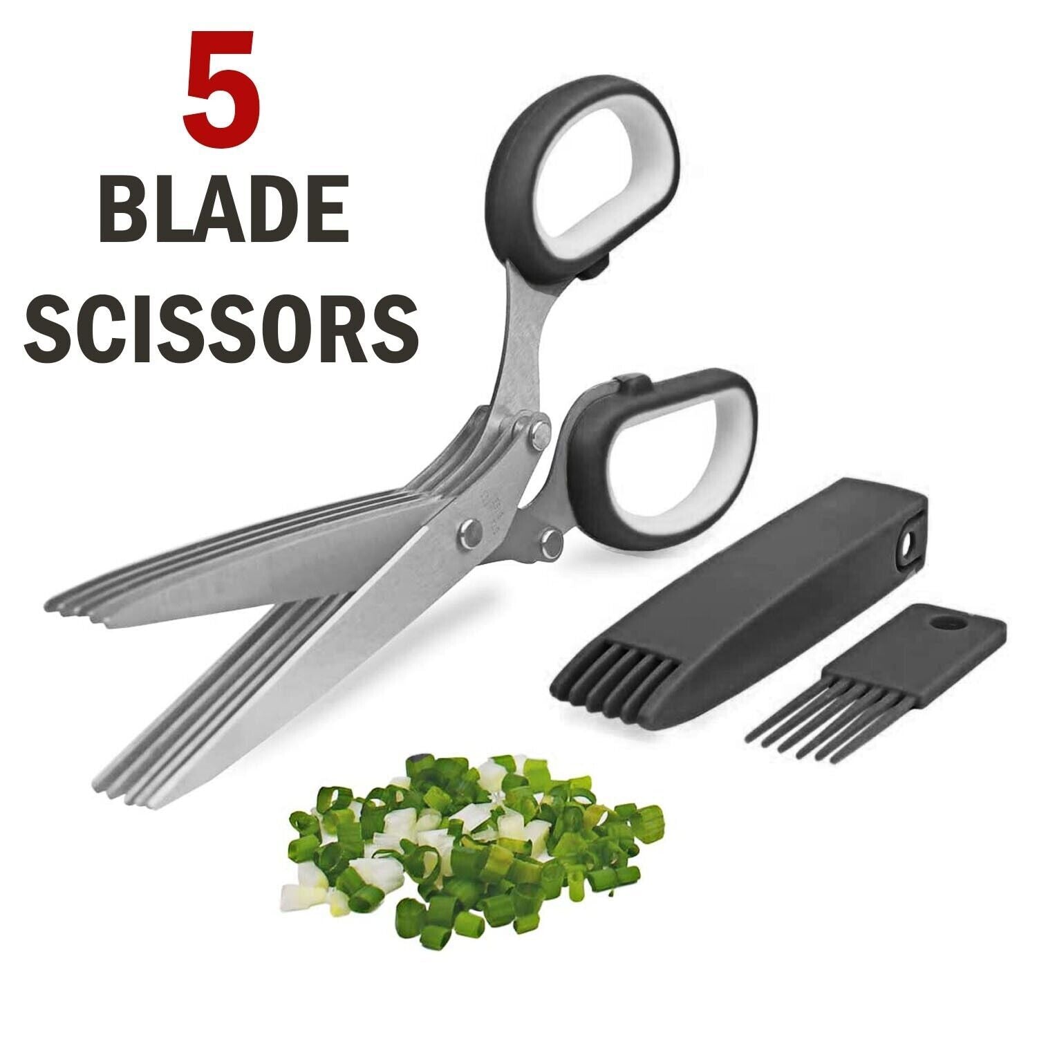 Herb Scissors Set with 5 Blades, Cover, & Cleaning Brush – Kitchen Shears - goosavvy.com
