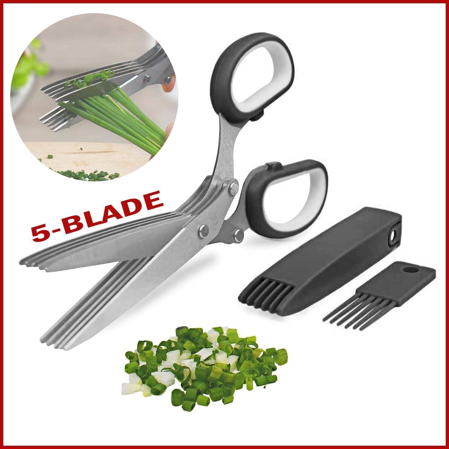 Herb Scissors Set with 5 Blades, Cover, & Cleaning Brush – Kitchen Shears - goosavvy.com