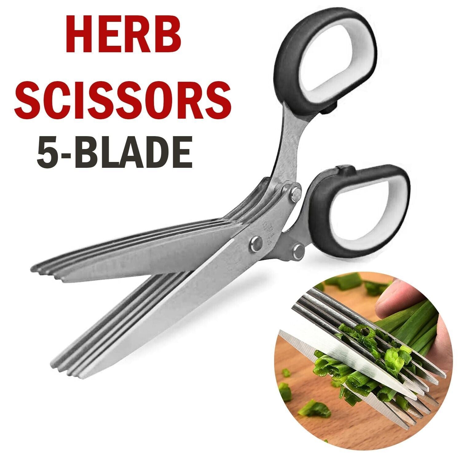 Herb Scissors Set with 5 Blades, Cover, & Cleaning Brush – Kitchen Shears - goosavvy.com