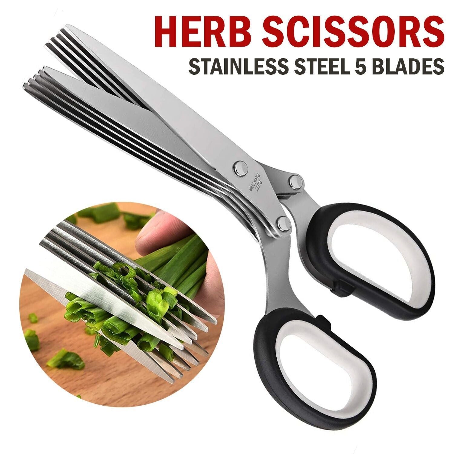Herb Scissors Set with 5 Blades, Cover, & Cleaning Brush – Kitchen Shears - goosavvy.com