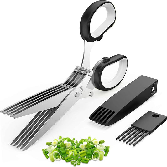 Herb Scissors with 5 Blades With Safety Cover and Cleaning Comb – Stainless Steel Shears for Fast Herb Cutting - goosavvy.com