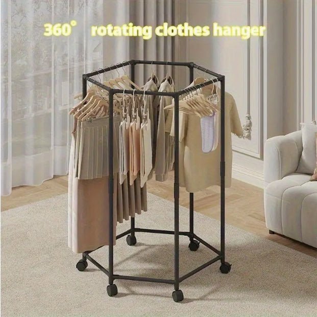 Hexagonal Rolling Garment Rack – Sturdy Metal Floor Standing Clothes Hanger with Wheels for Dorms & Small Spaces - goosavvy.com