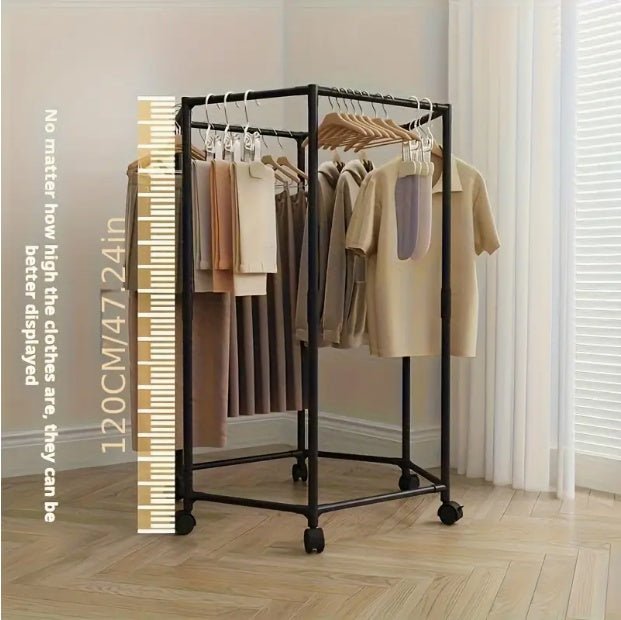 Hexagonal Rolling Garment Rack – Sturdy Metal Floor Standing Clothes Hanger with Wheels for Dorms & Small Spaces - goosavvy.com