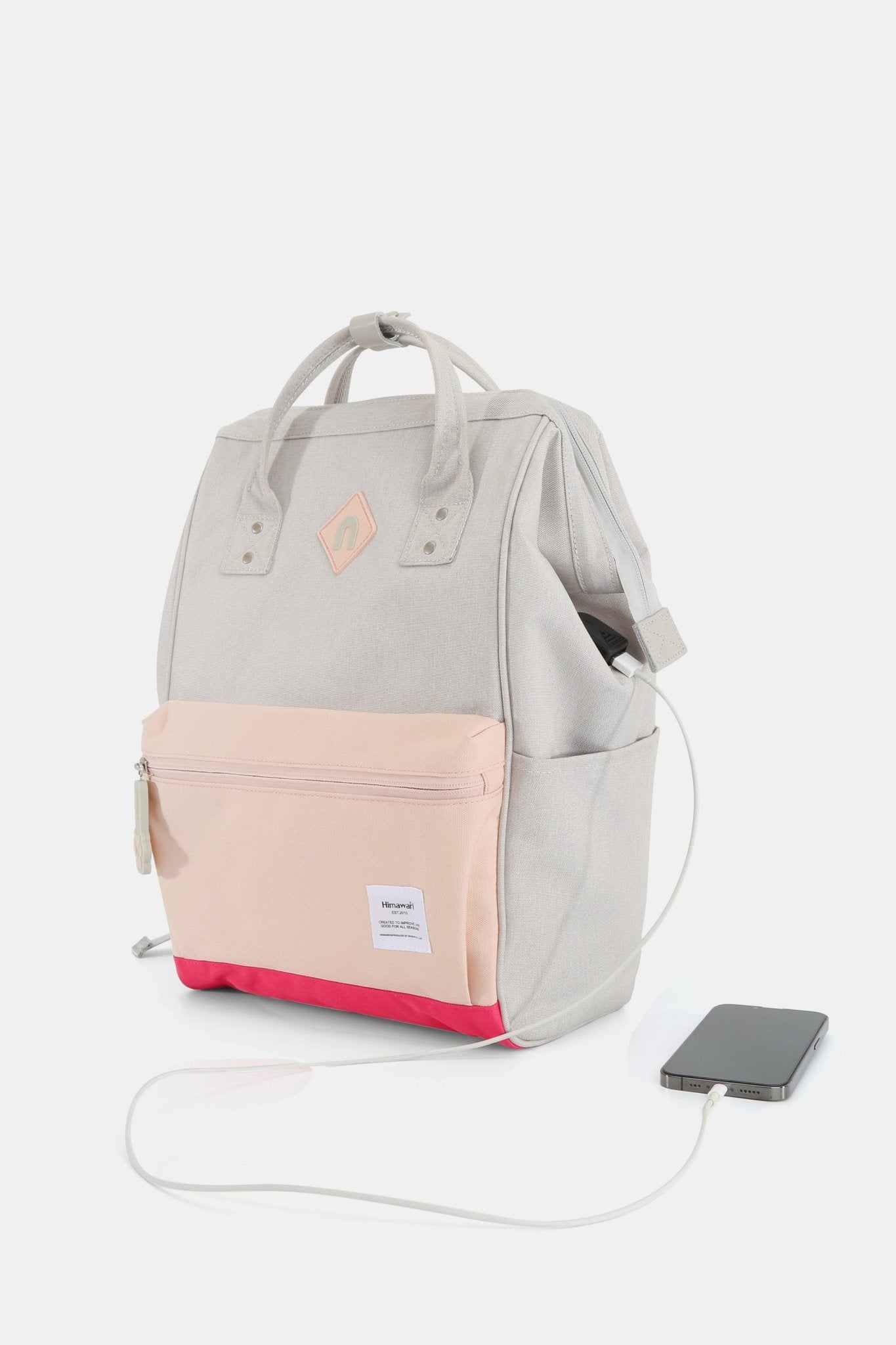 Himawari Contrast Waterproof Backpack Bag with External USB Port - goosavvy.com