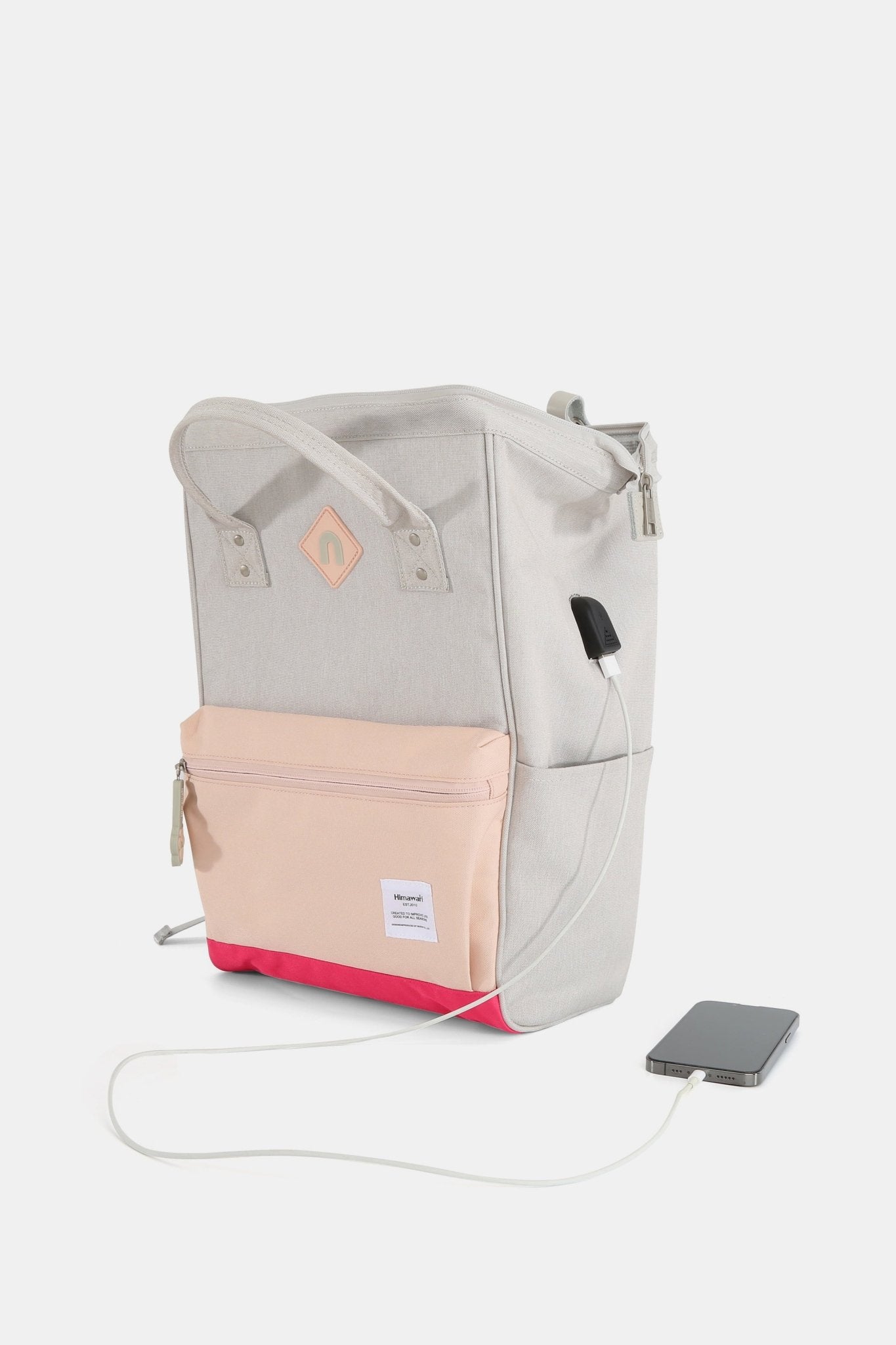 Himawari Contrast Waterproof Backpack Bag with External USB Port - goosavvy.com
