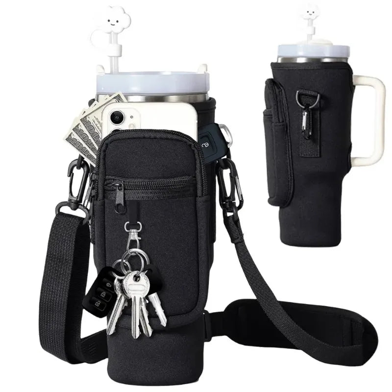 Insulated Neoprene Water Bottle Carrier Bag – Crossbody Pouch with Phone Pocket & Adjustable Strap for Stanley 40oz Tumbler - goosavvy.com