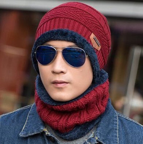 Men's Wool Knitted Beanie Hat and Neck Warmer Scarf Set - goosavvy.com