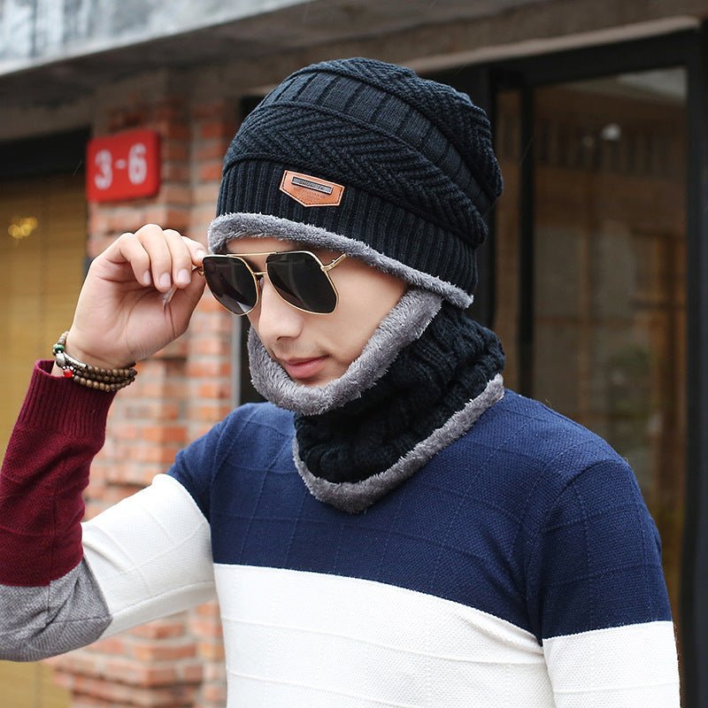 Men's Wool Knitted Beanie Hat and Neck Warmer Scarf Set - goosavvy.com