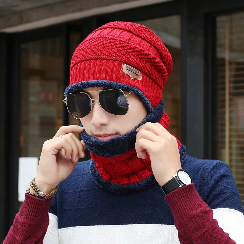 Men's Wool Knitted Beanie Hat and Neck Warmer Scarf Set - goosavvy.com