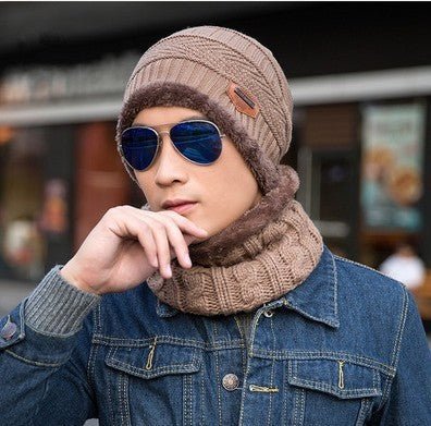 Men's Wool Knitted Beanie Hat and Neck Warmer Scarf Set - goosavvy.com