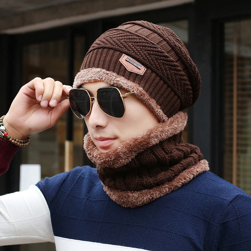 Men's Wool Knitted Beanie Hat and Neck Warmer Scarf Set - goosavvy.com