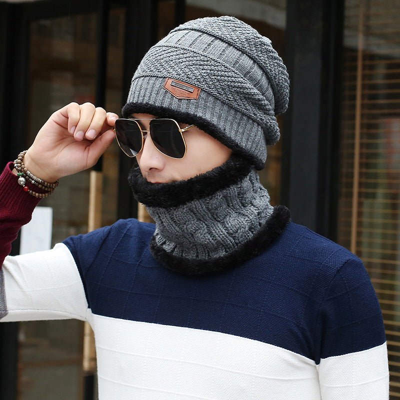 Men's Wool Knitted Beanie Hat and Neck Warmer Scarf Set - goosavvy.com