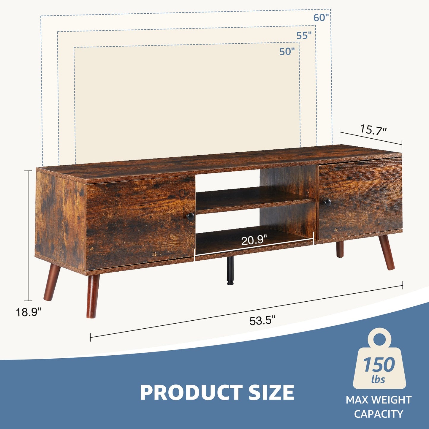 Mid - Century Modern 55 - 60 Inch TV Stand with Storage, Adjustable Shelves, and Cable Management – Entertainment Console for Living Room or Bedroom - goosavvy.com