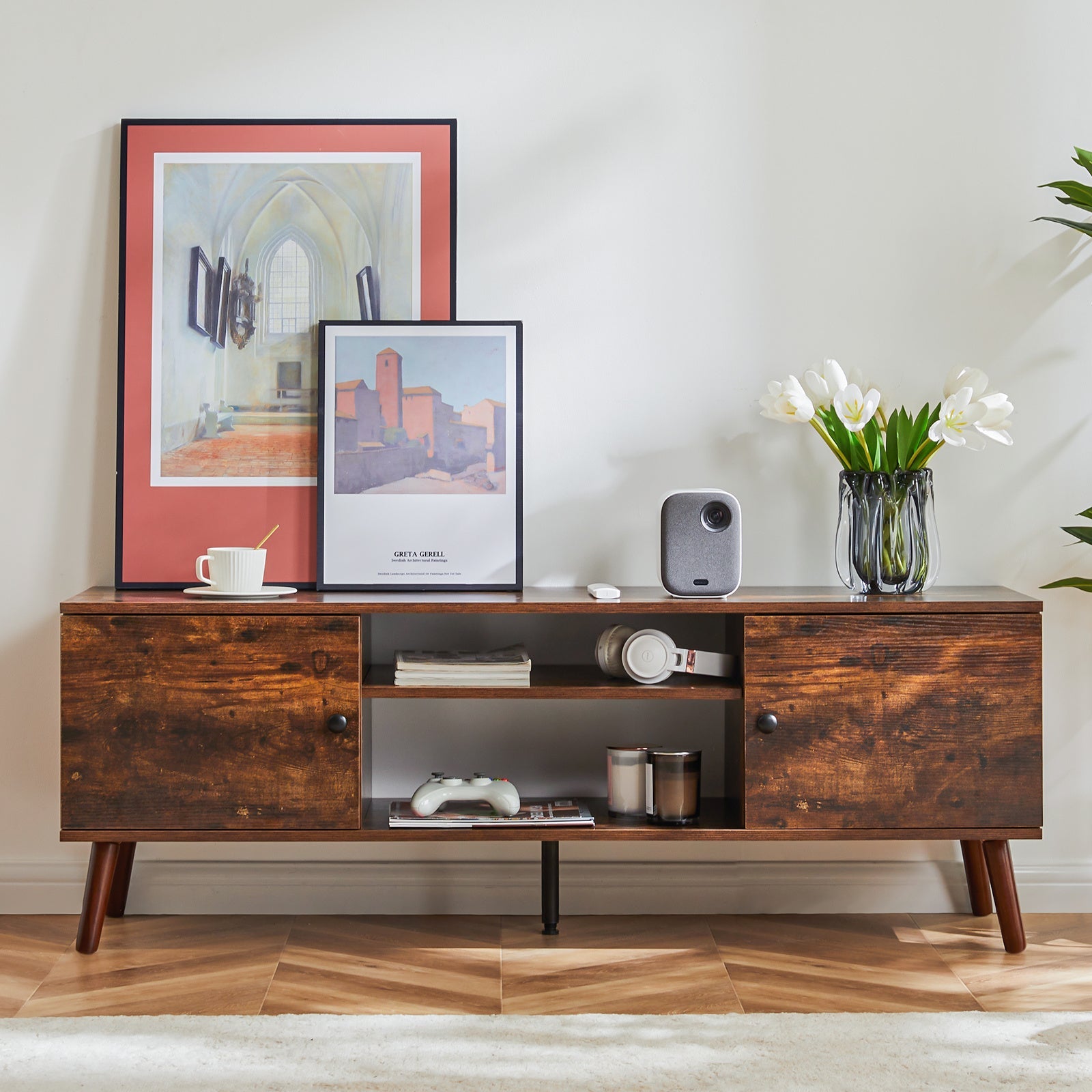 Mid - Century Modern 55 - 60 Inch TV Stand with Storage, Adjustable Shelves, and Cable Management – Entertainment Console for Living Room or Bedroom - goosavvy.com